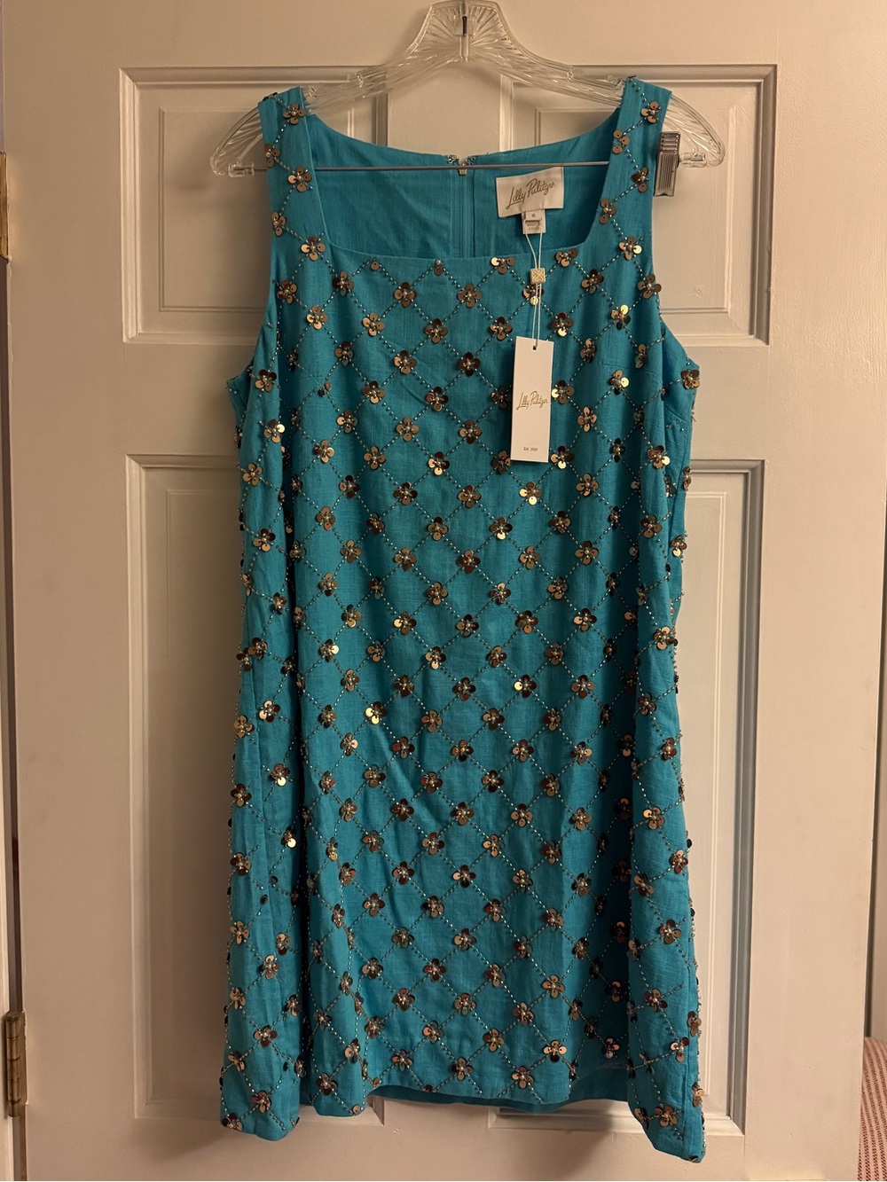 Lilly Pulitzer Turquoise Beaded Sleeveless Mini Dress NWT 6